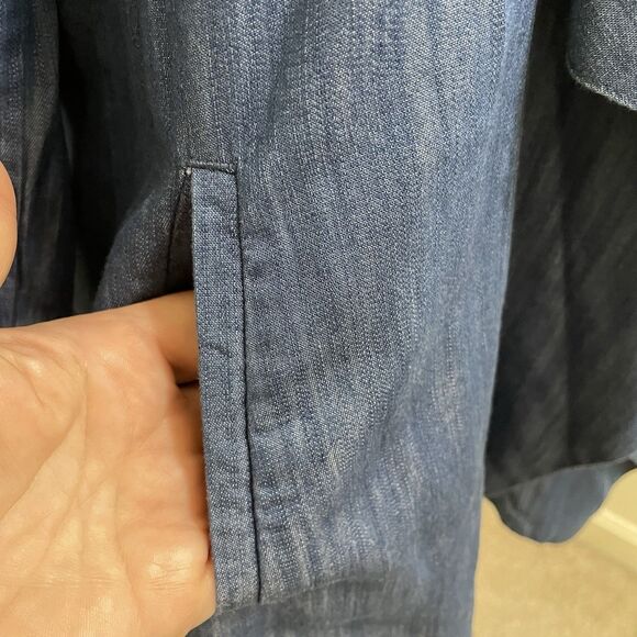 Jaclyn Smith Open Front Waterfall Cardigan‎ Chambray Faux Denim Dark Blue Small - Picture 5 of 9